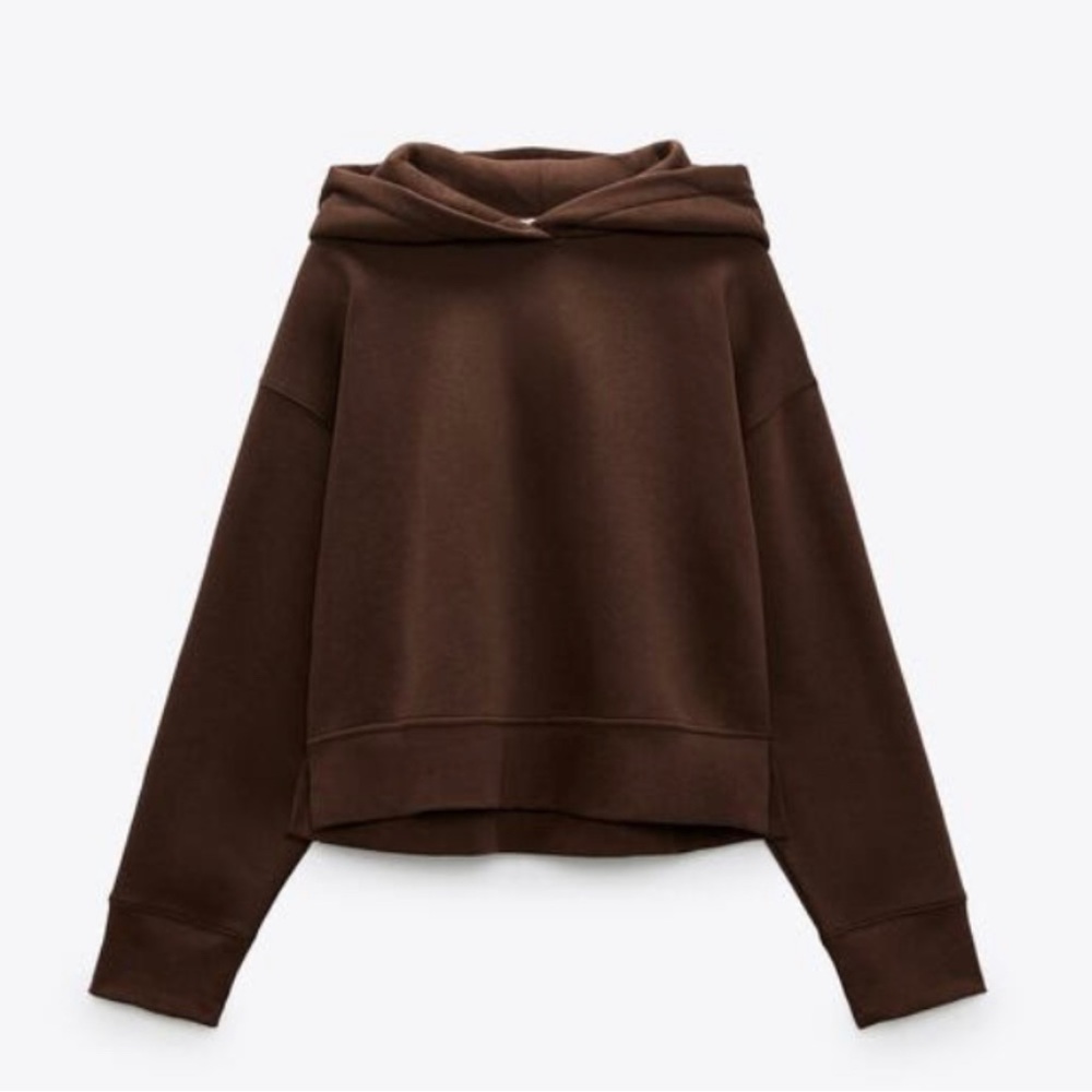 Hooded rib sweatshirt, zara, brown, small